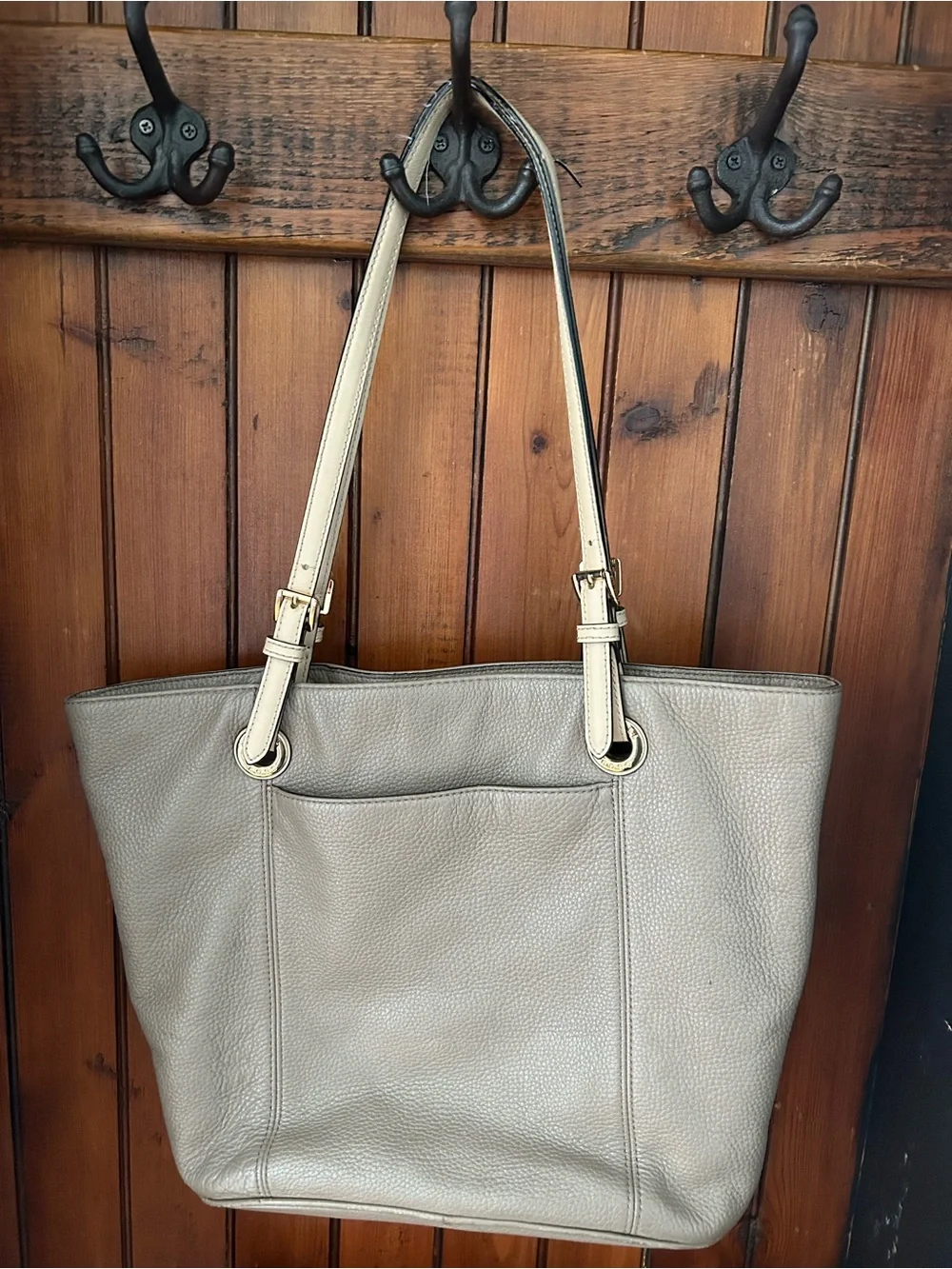 Michael Kors Taupe Leather Tote with Cream Straps